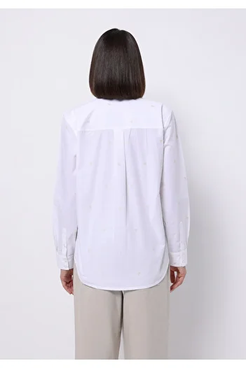 Colin's Regular Fit Shirt Neck Embroidered Women's White Long Sleeve Shirt