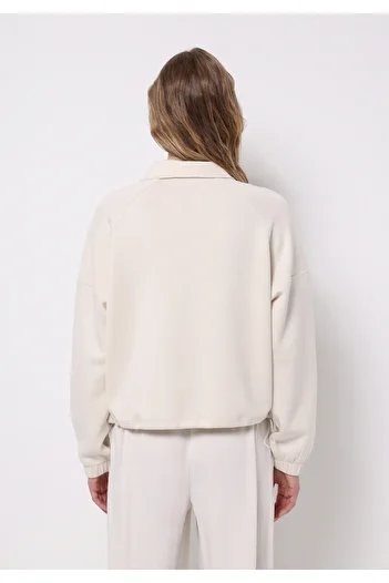 Colin's Regular Fit Zippered Plain Women's Ecru Sweatshirt