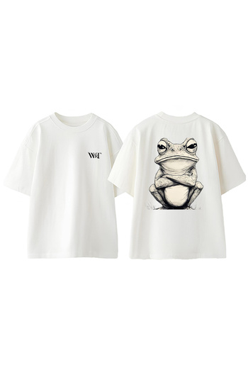 THEWERT Μπλουζάκι Grumpy Frog 1 Design με στάμπα στην πλάτη, βαμβακερό λευκό oversize