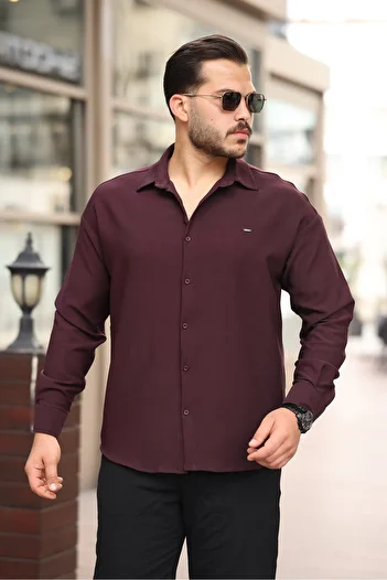 Artı1 Half Oversize Long Sleeve Easy Ironing Sweat Absorbent Breathable Double Face Fabric Men's Shirt -801-Burgundy