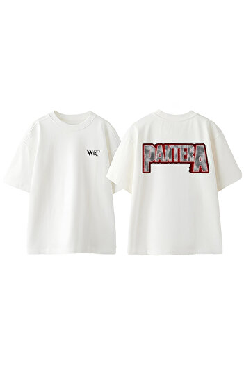 THEWERT Μπλουζάκι Pantera Rock 4 Design με στάμπα στην πλάτη, βαμβακερό λευκό oversize