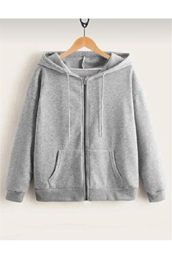 H&Z COLLECTION Hanorac de damă cu fermoar gri %100bumbac