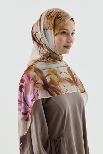Modakaşmir Water Lily Pattern Moon Shawl