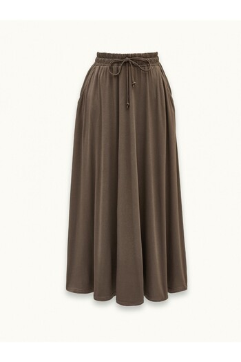 Modamorfo Waist Lace-Up Elasticated Pocketed Combed Cotton Skirt - Light Brown