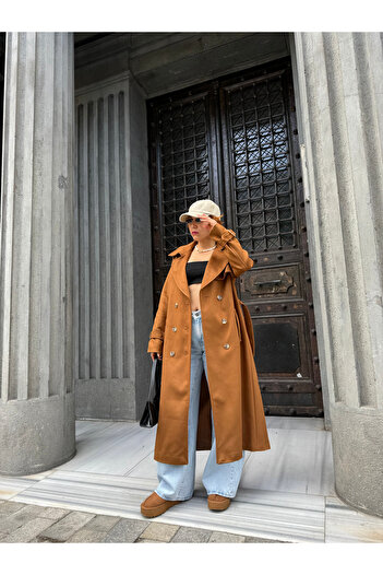 Bak'ap Premium Suede Aura Belted Long Tan Suede Coat