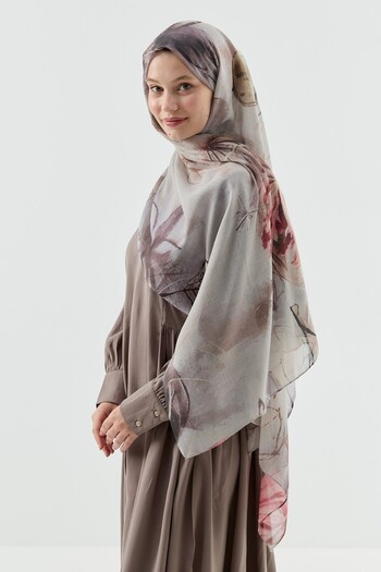 Modakaşmir Water Lily Pattern Moon Shawl