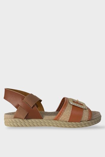 Liger Women's Buckled Straw Single Strap Rubber Detailed Sandals Taba - Gold