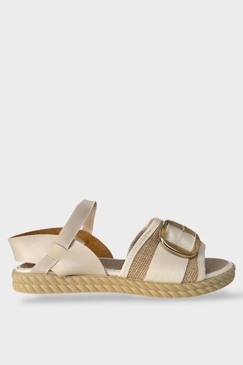 Liger Women's Buckled Straw Single Strap Rubber Detailed Sandals Cream