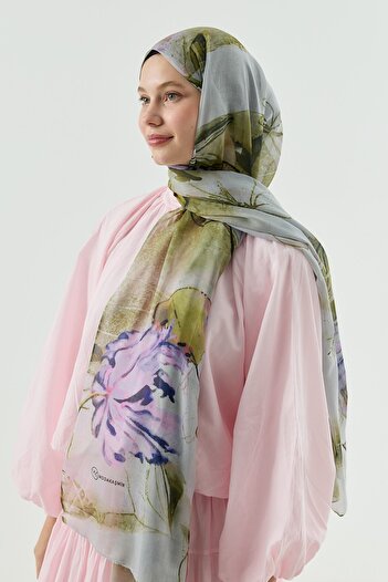 Modakaşmir Water Lily Pattern Moon Shawl