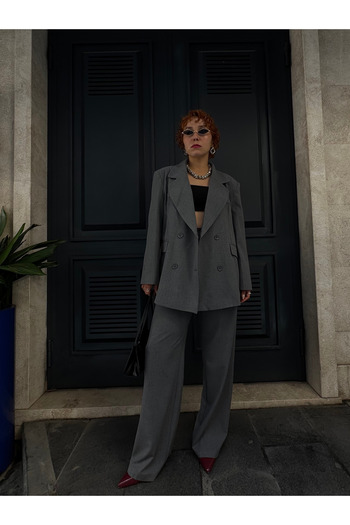 Bak'ap Premium βαμβακερό πολυβισκόνιο Daddy Oversize Blazer Jacket - Παντελόνι Palazzo Σετ 2 τεμαχίων