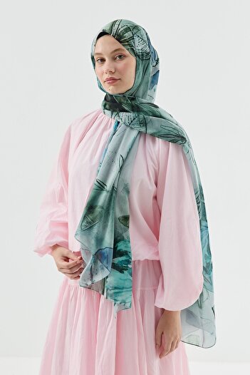 Modakaşmir Water Lily Pattern Moon Shawl