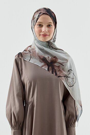 Modakaşmir Water Lily Pattern Moon Shawl
