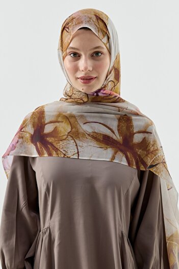 Modakaşmir Water Lily Pattern Moon Shawl