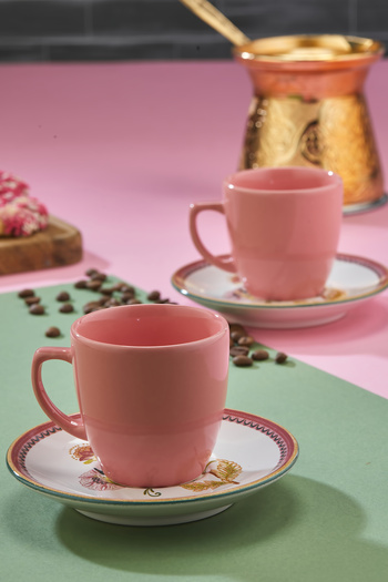 EMBazaar Magic Pink Coffee Set 4 Pieces 2 Person Mug Cup Saucer