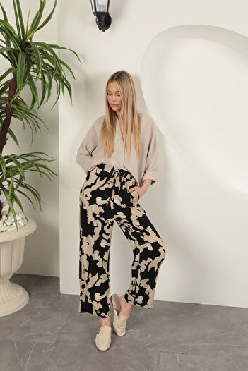 Keops Viscose Fabric Patterned Pants-Black