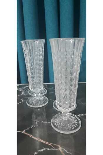 ORTAKÖY CENNETİ Flute Coffee Side Glass Glass 6 Pcs Rames Stamp Model 120 Cc Volume 16.5 cm Height 5.5 cm Mouth Size