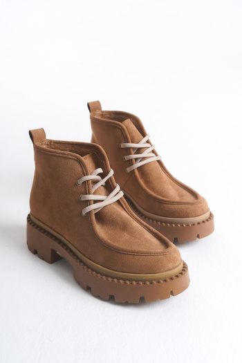 Solo Bag Women's Tan Suede Elastic Lace-Up Casual Boots