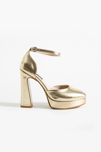 es exello Sabrina High Platform Thick Heeled Gold Evening Dress Shoes