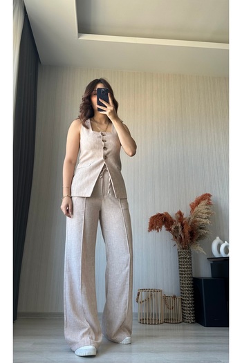 ButikNo35 Dark Stone Vest Pants Set