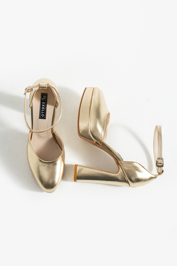es exello Sabrina High Platform Thick Heeled Gold Evening Dress Shoes