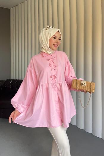 Nergis Neva Butik Poplin fabric bow balloon sleeve hijab tunic