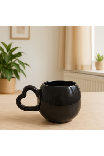İZart Heart Handle Custom Plain Black Lover Absolutely Handmade Ceramic Mug