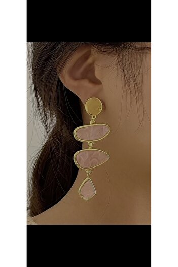 Aylish Bijuteri Gold Light Pink Geometric Design Earrings