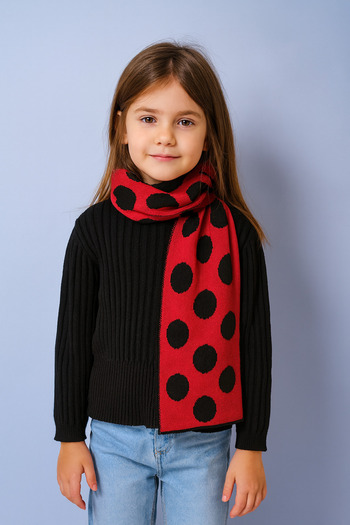 Sebir Moda Polka Dot Patterned Double-Sided Children's Scarf (Age 5-10, 30X140Cm)