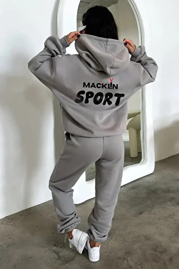 macklin Unisex Ανδρικό Γυναικείο Αθλητικό Σετ Φούτερ με κουκούλα με στάμπα Oversize 3 νημάτων