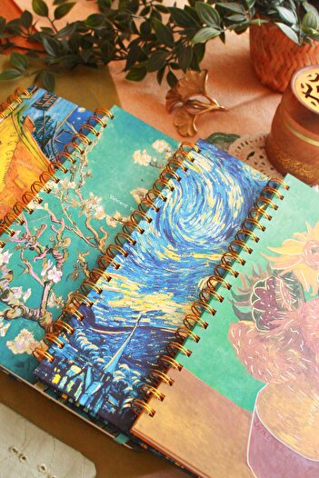 Nova Crafts A4 Size Cafe Terrace Van Gogh Works Themed Spiral Notebook with Elastic Cover