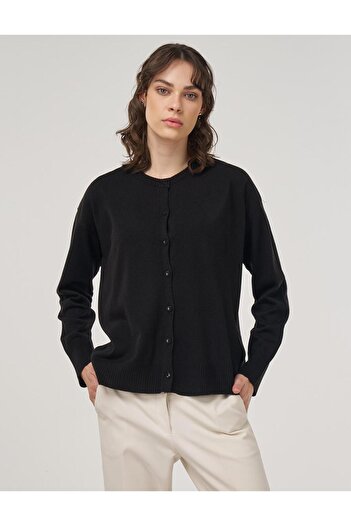 Kayra Button Detailed Knitwear Cardigan Black
