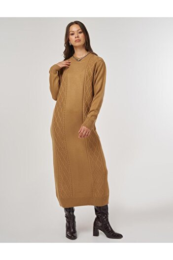 Kayra Knitted Pattern Knitwear Dress Mink