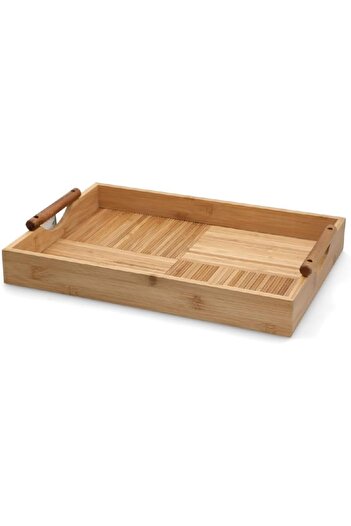 erorex Durable Rectangular Bamboo Serving Tray With Handle Brown G19 X232A S