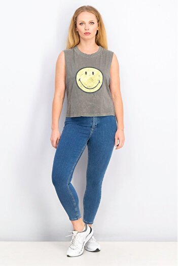 DIFUZED Women Sleeveless Tank Top, Acid,Washed Grey