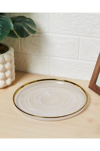 erorex White Alabaster Side Plate With Gold Rim, White, One Size