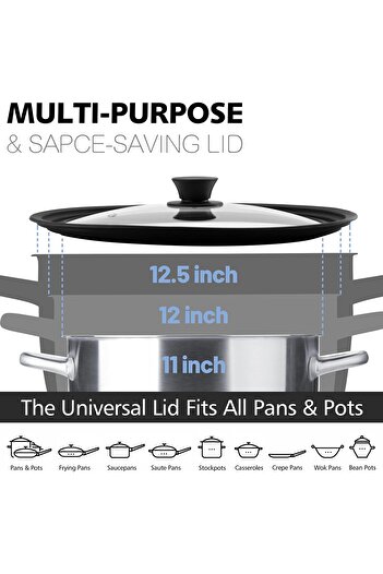 erorex Universal Lid Pots Pans Skillets Tempered Glass Covered Heat Resistant Silicone Rim Diameter