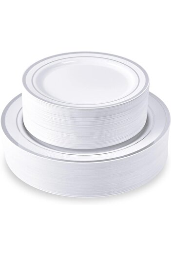 erorex 60Pcs Disposable Silver Plastic Plates, Party Disposable Plates Silver Party Plates Plastic Dessert