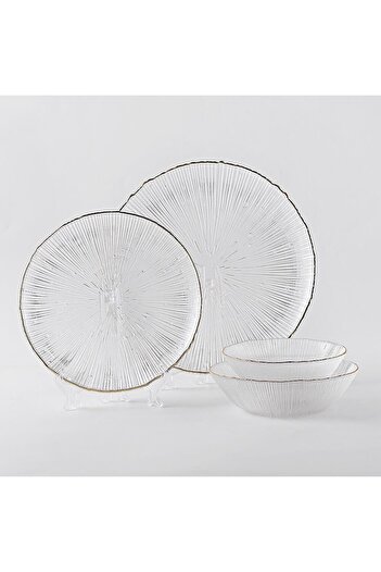 erorex Glass Plate Set 4, Glassware Kitchen Dinnerware Party Food,Round Dinner Sets Salad,Microwave Glass