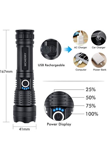 erorex Flashlights LED USB Rechargeable 10000 High Lumens 5000 mAh Battery XHP50 Torch Light Super Bright