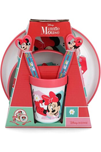 erorex 5 Piece Microwave Safe Plastic Premium Bicolor Minnie Mouse Dinnerware Set Multicolor