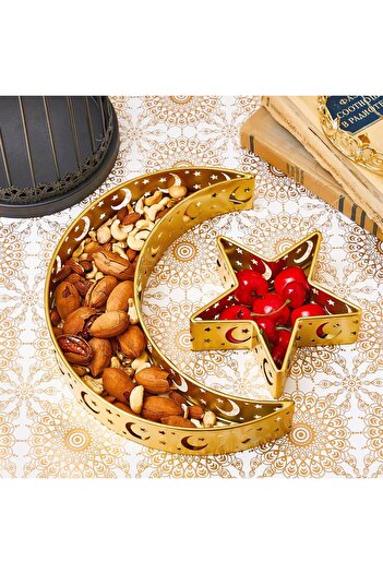 erorex 2 Pcs Eid Mubarak Moon Star Dinner Plate Tray Ramadan Serving Tray Muslim Islamic Dessert Trays