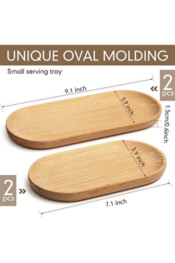 erorex Serving Tray 4 Pieces Oval Dessert Cup Tray Rustic Small Wooden Shallow Serving Plates Veggie