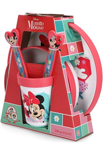 erorex 5 Piece Microwave Safe Plastic Premium Bicolor Minnie Mouse Dinnerware Set Multicolor