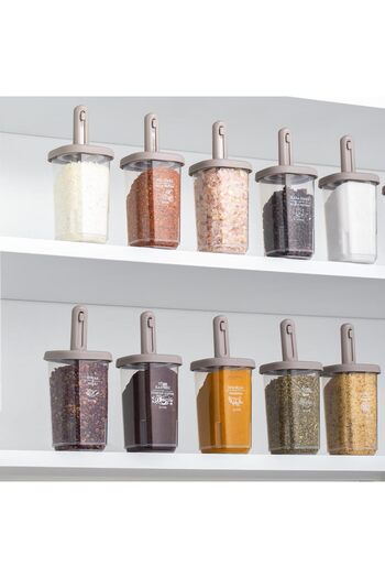 STOREMAX Snshop 1105 14-Piece Spice Container Set with Sliding Spoon, Leak-Proof Lid, and Labeled Oil Container