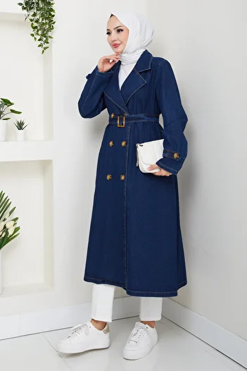 Pamuk Butik Γυναικείο τζιν καμπαρντίνα με διπλό γιακά με ζώνη