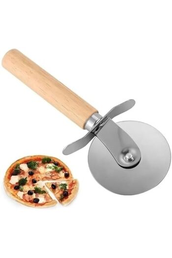 STOREMAX Polysight Stainless Steel Dough Cutter with Wooden Handle, 20cm Pizza Roulette, Practical Accessory for Kitchen
