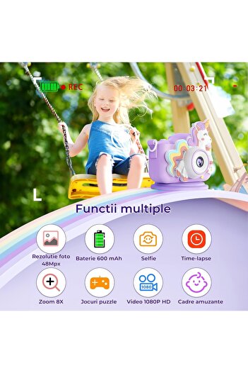 Elindor ® Digital Camera for Kids - Unicorn, 48MP, 1080P HD, Perfect Gift for 3-12 Years Old