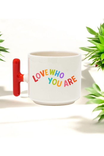 BB TRADE Love Who Are You Designed Red T-Handle Ceramic Printed Mug 250 ml