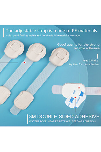 Fab N Funky Child Safety Cabinet Locks, Adjustable Strap, 0 Month+, 22 x 3.5 cm Each, White - 6 Pieces