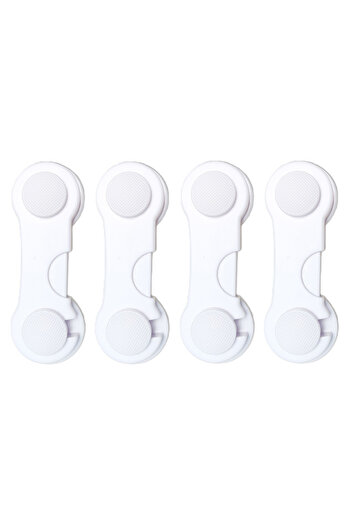 Fab N Funky Child Safety Cabinet Locks, One-Press Unlock, 0 Month+, 9.5 x 3.5 cm Each, White - 4 Pieces